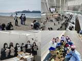 2学年全員でのビーチクリーン活動（左上）。瀬谷西SDGsフェスティバルの会場は横浜市役所（右上）、美容プロジェクトに取り組んだ生徒たち（左下）。フラワーロードプロジェクト（右下）（写真：黒崎氏提供）
