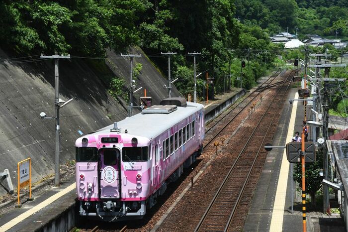途中駅に停車中の「SAKU美SAKU楽」
