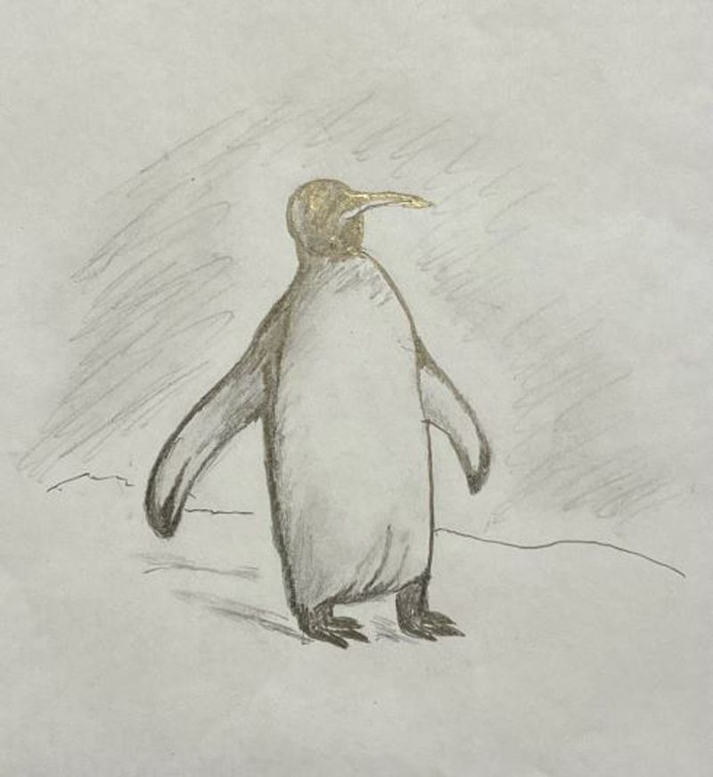 『誰でも30分で絵が描けるようになる本』のレッスンどおりに、新井氏が描いた「ペンギン」の絵