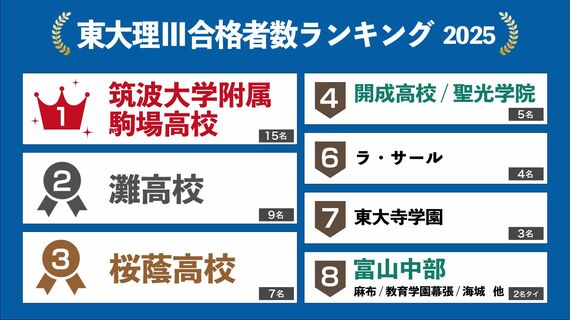 東大理3合格者数ランキング(画像:筆者作成)