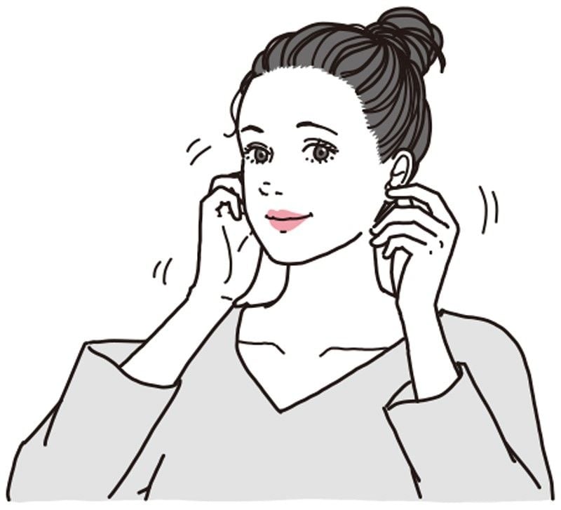 耳のまわりには「自律神経を整えるツボ」がたくさんある。「耳のマッサージ」は親指と人差し指で耳をつまんで、斜め上、真横、下へと軽く引っ張るだけと簡単にできる（イラスト『「100年心臓」のつくり方』より）