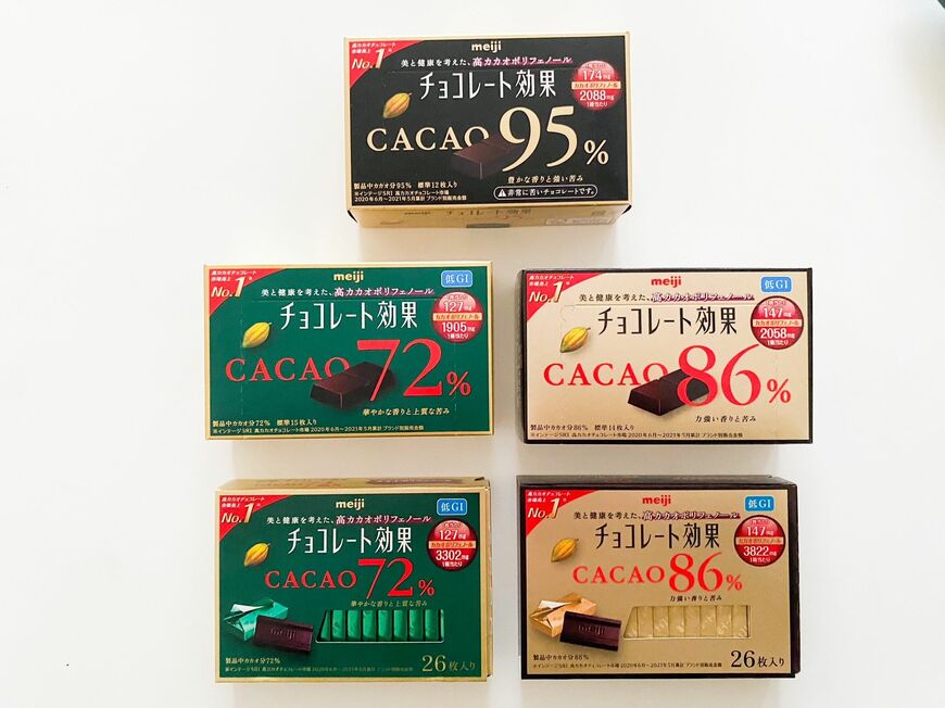 「チョコレート効果」には、カカオ72％、86％、95％がある。売れ筋はカカオ72％。（筆者撮影）
