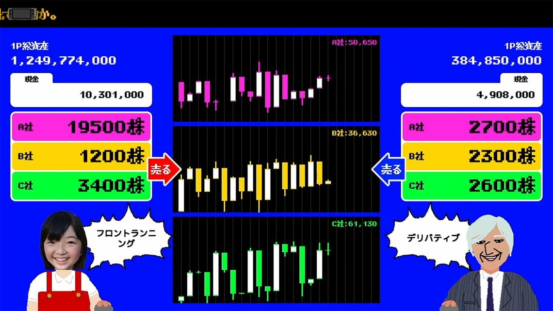 株取引をしながら対戦相手と総資産額を競い合うゲーム『オレたち億り人』 ©吉本興業