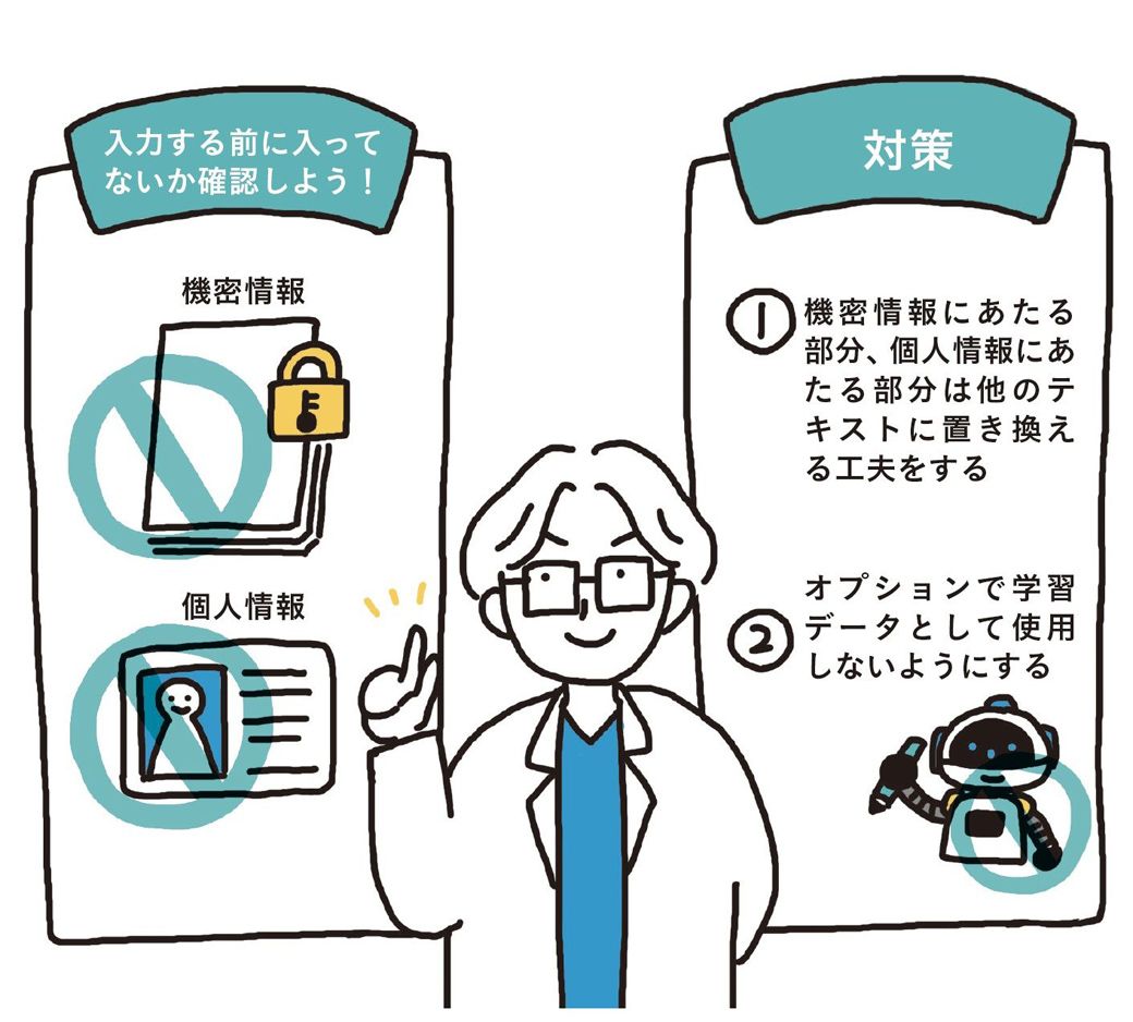 入力する際に気を付ける情報（画像：『この一冊で全部わかる ChatGPT & Copilotの教科書』より）