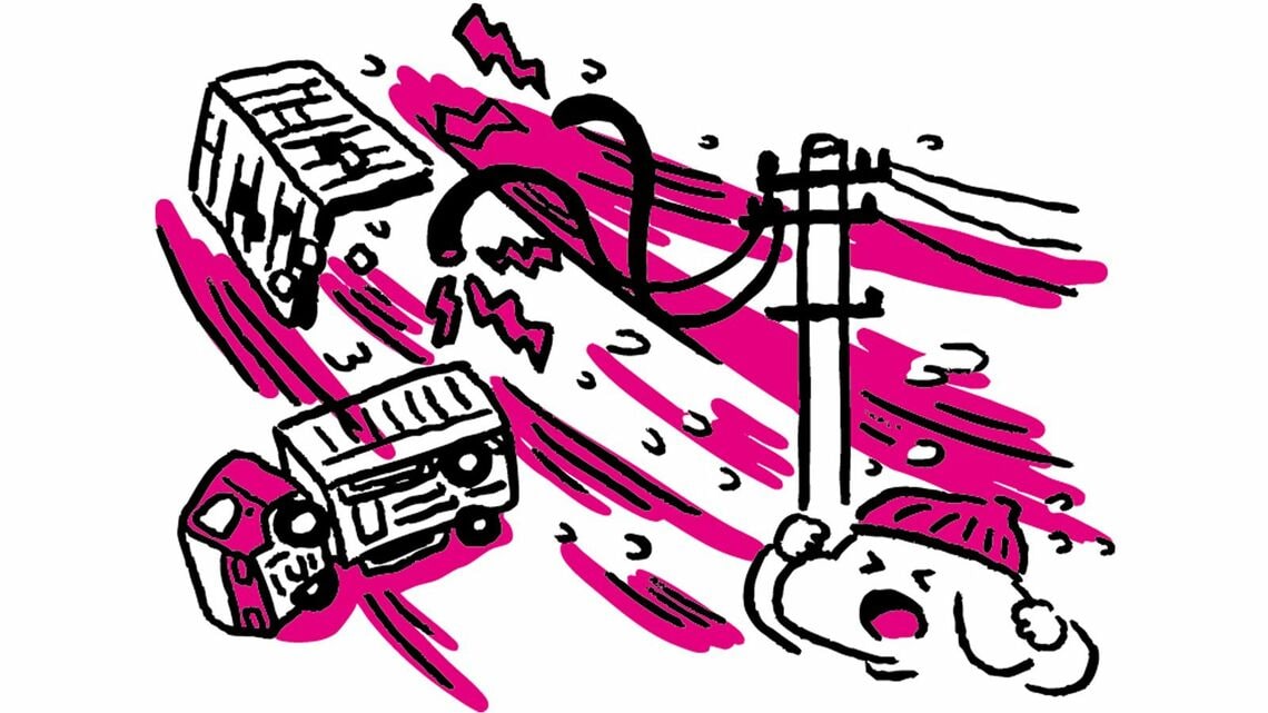 台風が到達するまでに対策をすれば、被害を減らすことができます(イラスト:©みぞぐちともや)