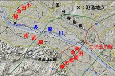 地形でわかる 二子玉川駅付近が浸水した理由 通勤電車 東洋経済オンライン 経済ニュースの新基準