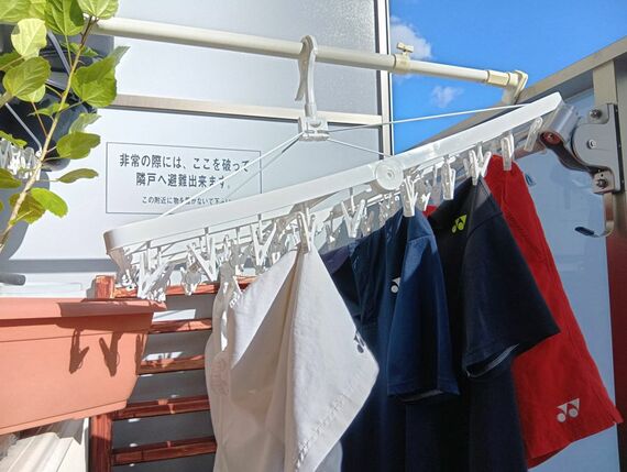 YONEXの服を干している様子