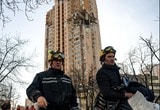ロシア軍の爆撃を受けたキエフ南西部に位置する高層ビル（写真：Lynsey Addario／The New York Times）