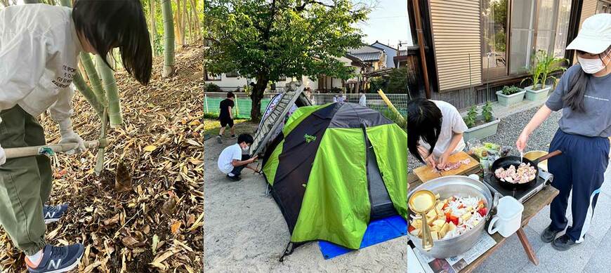 タケノコ掘り、キャンプ、料理などさまざまなことを体験