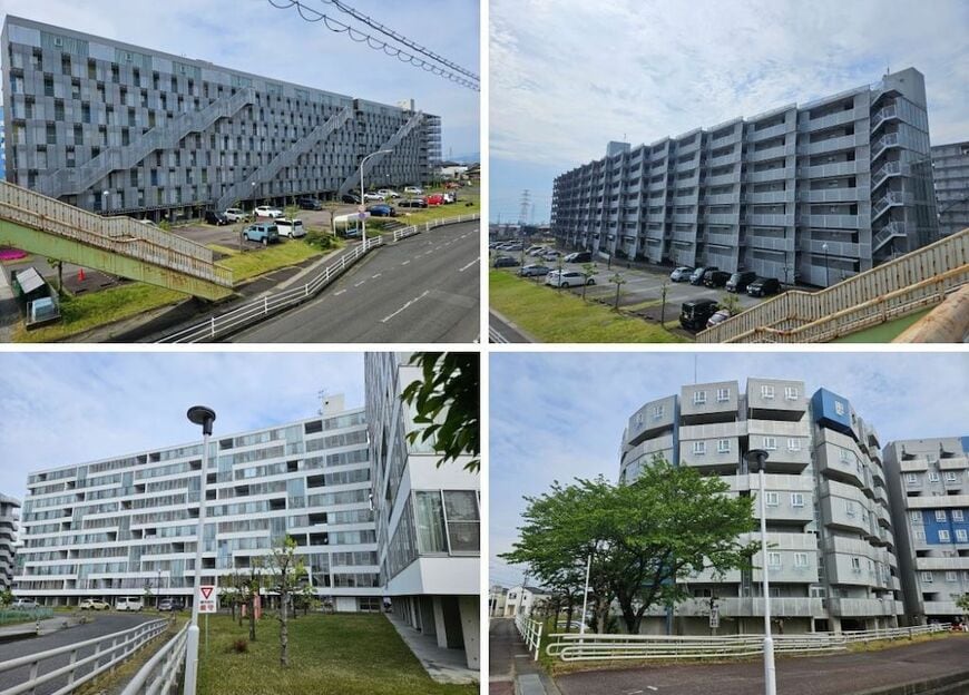 左上から時計回りに、高橋棟、ディラー棟、ホーリィ棟、妹島棟が並ぶ（写真：筆者撮影）