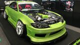 日産「シルビア」のチューニングカー。トヨタ「アリスト」のエンジンを加工して搭載する（筆者撮影）