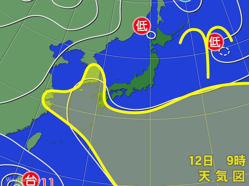 2013年8月12日の天気図（出典：weathermap）を基に編集部作成
