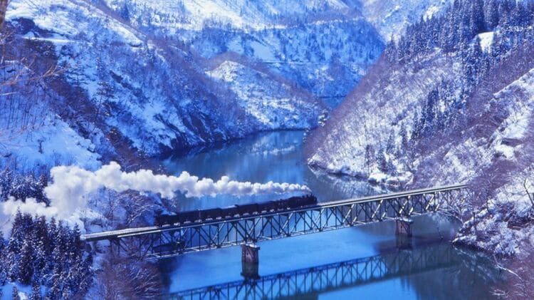【得価在庫あ】雪景色の川と山並み 自然、風景画