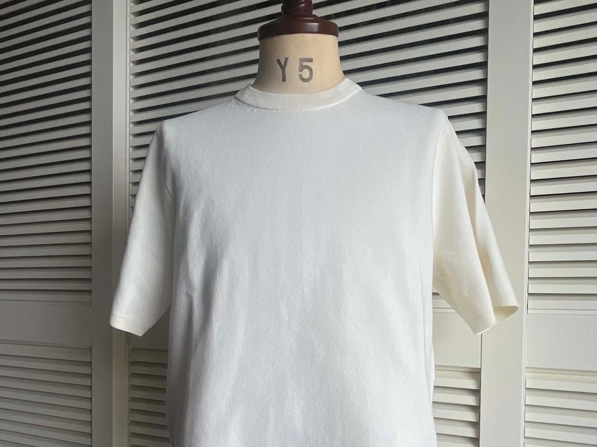 ノージャケットでも着られるウォッシャブルミラノリブニットTシャツ（写真：筆者撮影）