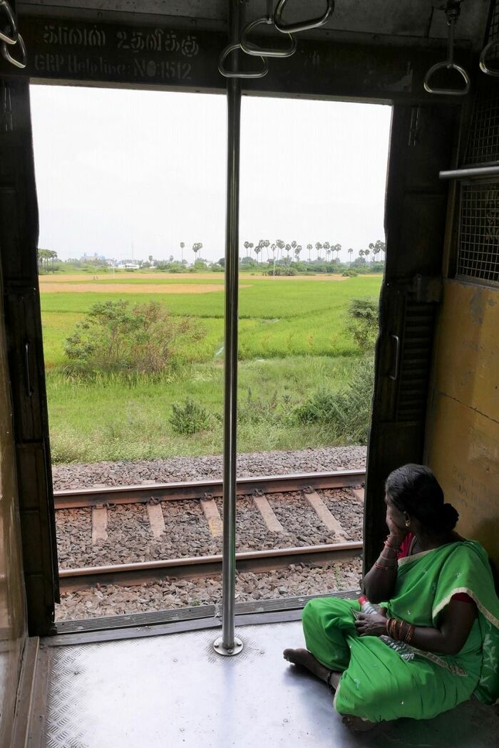 郊外へ行くと車窓には南インドの田舎の風景が流れる
