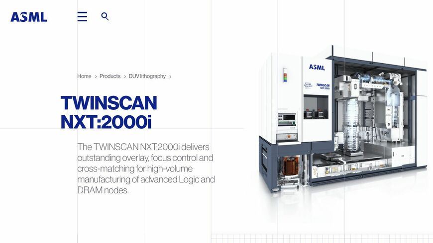 オランダには露光システム世界最大手のASMLが本社を置く。写真は輸出規制の対象に追加される見込みのDUV露光システム（ASMLのウェブサイトより）