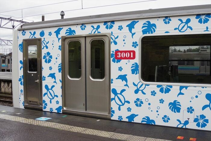 山側の車番は赤に白抜き文字だ
