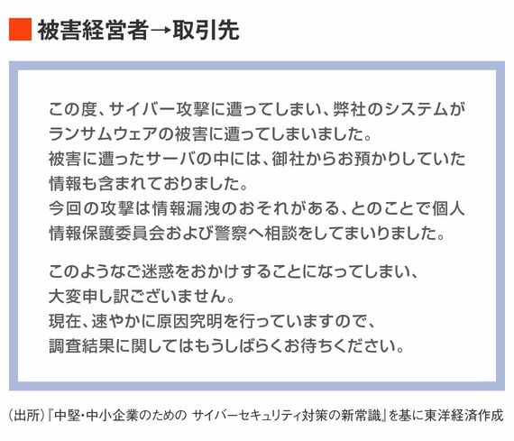 サイバー攻撃の被害経営者から取引先への報告