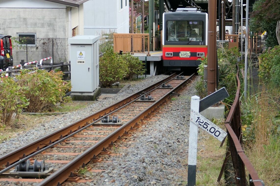 強羅駅付近は比較的勾配がゆるやか（記者撮影）