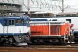 JR貨物愛知機関区でDD51形ディーゼル機関車と並ぶEF64形1000番台（撮影：南正時）
