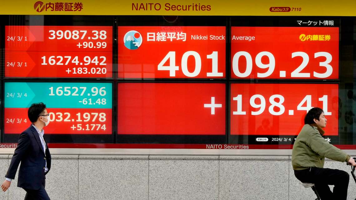 日経平均株価が初めて4万円を超えた3月4日（撮影：梅谷秀司）