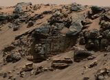 火星のヒドゥンバレーと呼ばれる谷の露頭。かつては水があったと考えられ、川の堆積物が残されている（画像：NASA／JPL-Caltech／MSSS、2014年撮影）