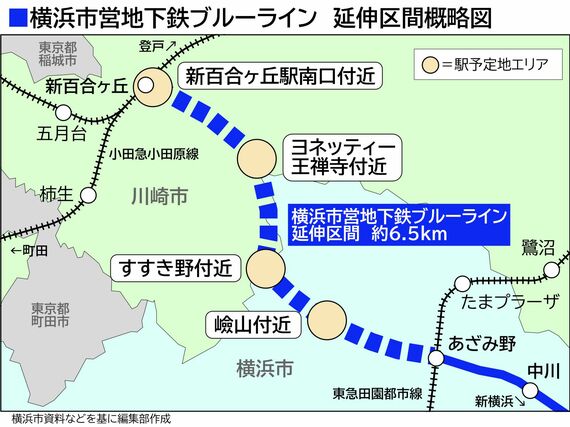 横浜市営地下鉄ブルーライン 延伸区間概略図