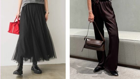 左はMARY AL TERNA のRIKYU MINI、右はOSOI のFOLDER BROTを持つ女性