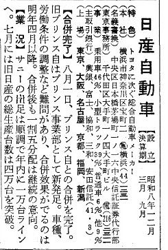 プリンス自動車合併（画像：「会社四季報」1966年秋号）