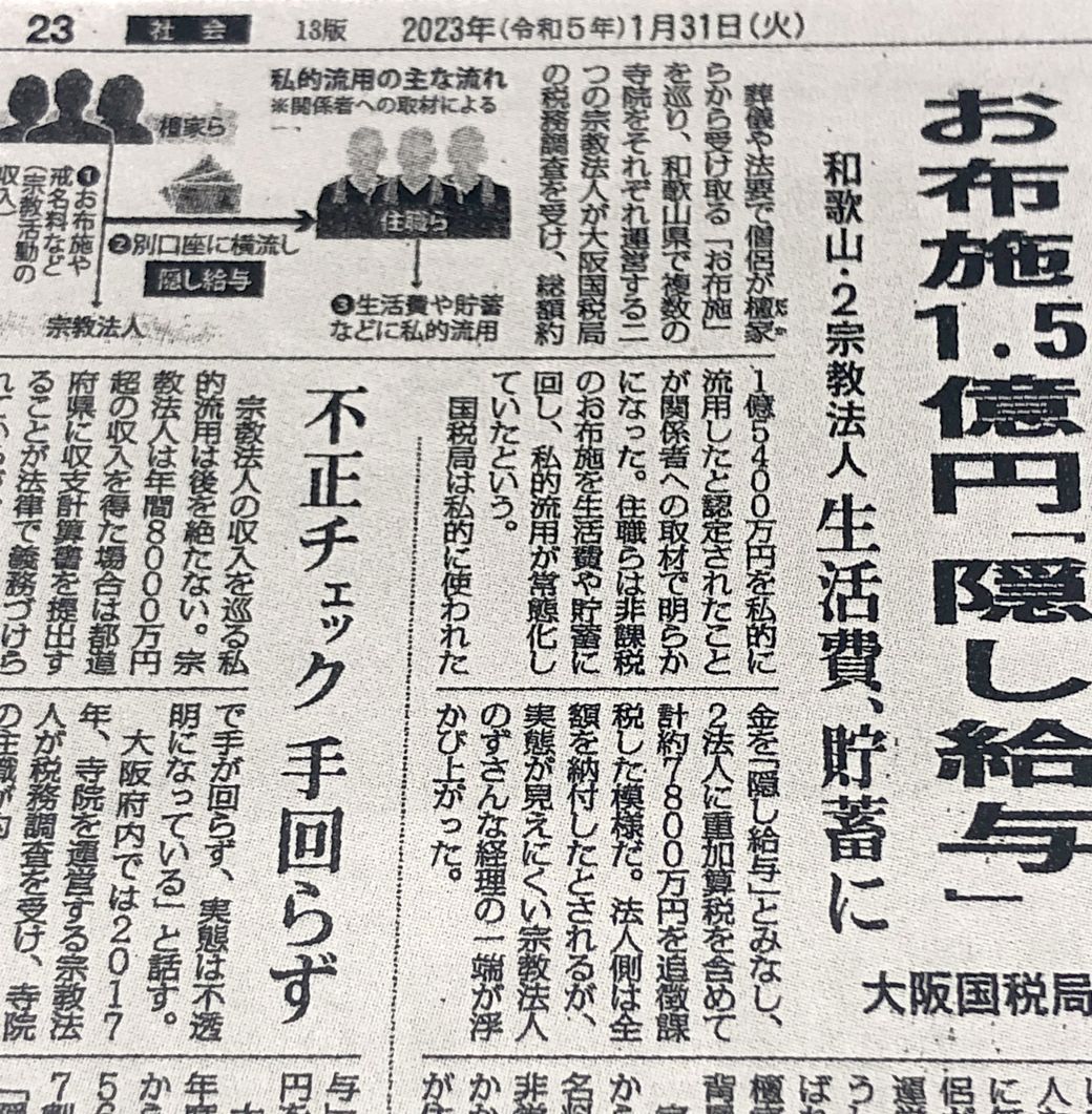 「1.5億円」という数字が躍った新聞記事