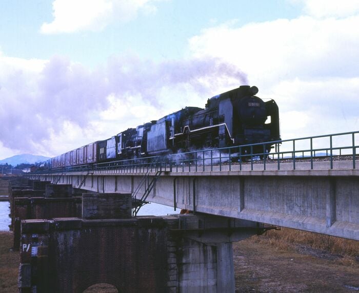 筑豊本線遠賀川付近を走るD51重連の貨物列車