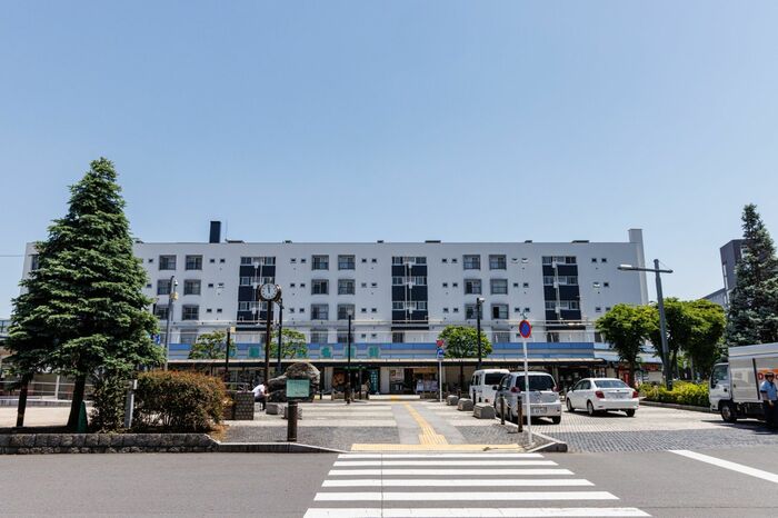 竹ノ塚駅東口、ロータリーの向いには団地と