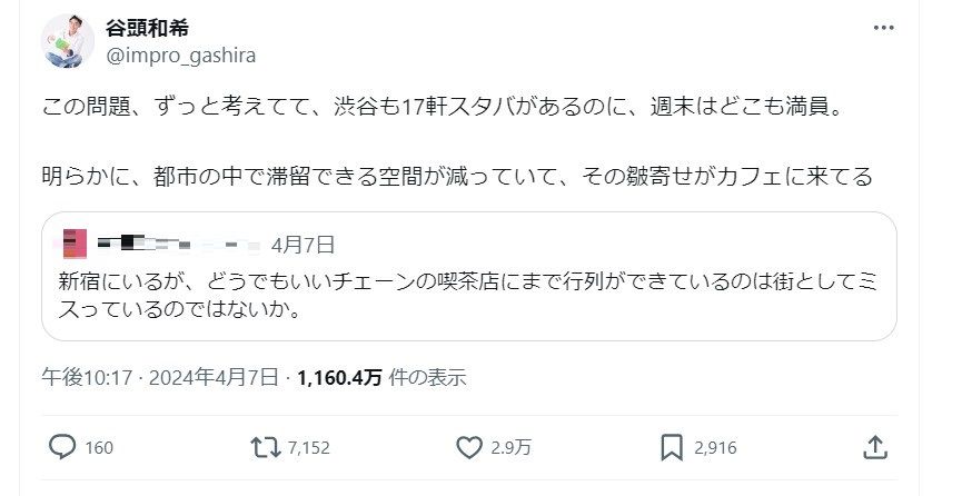 谷頭和希のXのポスト