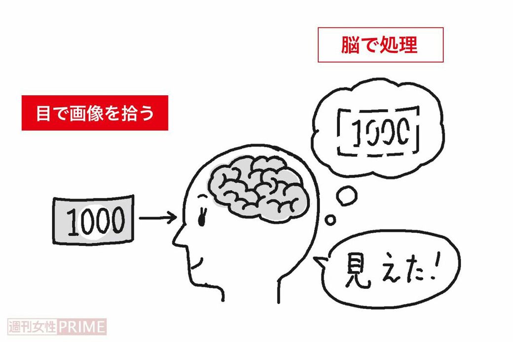 脳の処理能力を鍛えることで、ぼやけた画像を脳が鮮明な画像に補正してくれる（イラスト：伊藤和人）