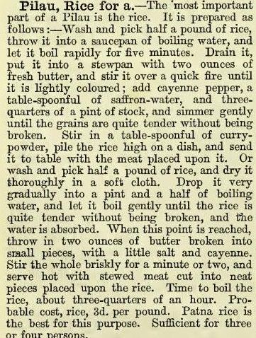 Cassell's dictionary of cookeryのピラウ炊飯法（画像：近代食文化研究会）