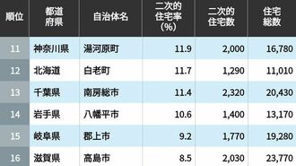別荘･セカンドハウスの割合が高い自治体TOP100
