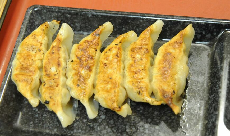 人気の8番餃子（6個、260円）。ダブル（12個）は500円、特盛り（18個）は750円