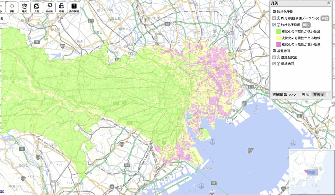 東京の液状化予測図 令和3年度改訂版