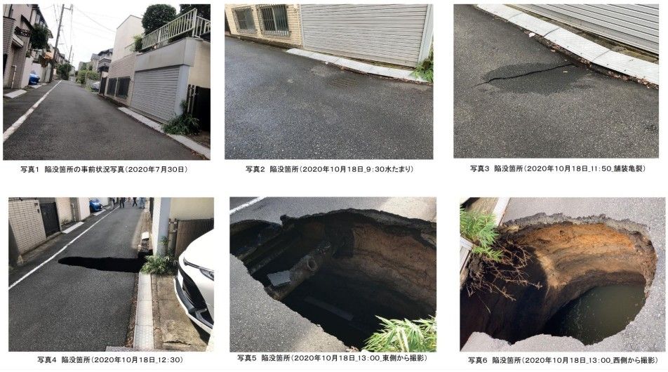 「東京外かく環状道路工事現場付近での地表面陥没事象等について」より陥没箇所の状況写真