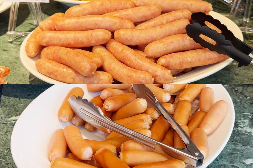 日によってソーセージもさまざま。ある日のソーセージ（上）と、取材時のソーセージ（下）（筆者撮影）