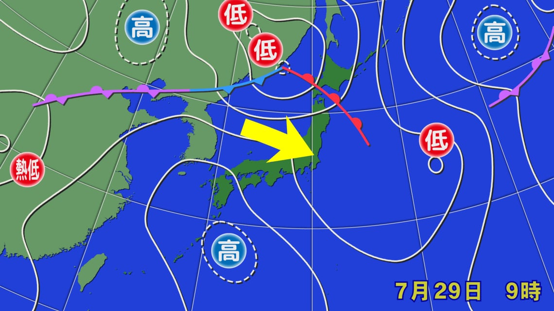 【②7月29日の天気図】出典:weathermap