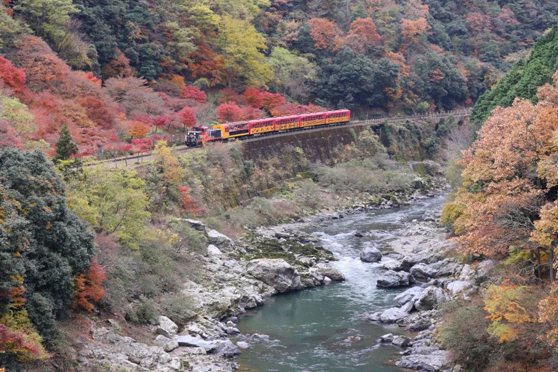 嵯峨野観光鉄道を走るトロッコ列車