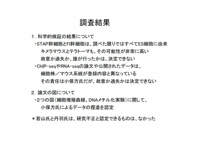 ES細胞に由来、小保方氏による捏造と認定