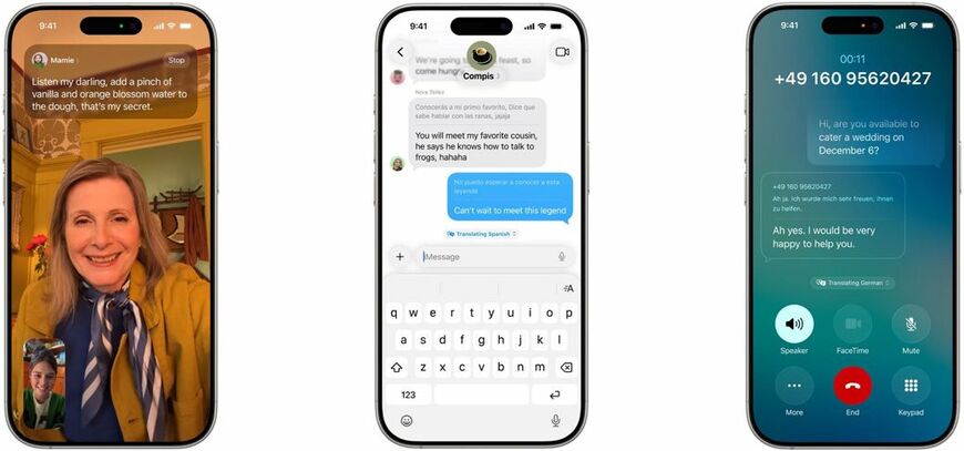 音声からの文字起こしや文字の読み上げ、翻訳など複数のAIモデルを組み合わせ、多様なアプリケーションで自動翻訳を実現している（写真：アップル）
