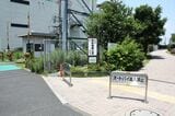 南砂線路公園の南端に到達すると越中島支線の踏切（左）が現れる。ここから先、道路との交差部の多くは踏切になる（筆者撮影）
