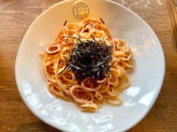 たらことイカの和風パスタ・平打ち麺