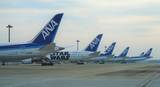 成田空港には旅客を運ぶ機会の減った機材がずらりと並ぶ（記者撮影）
