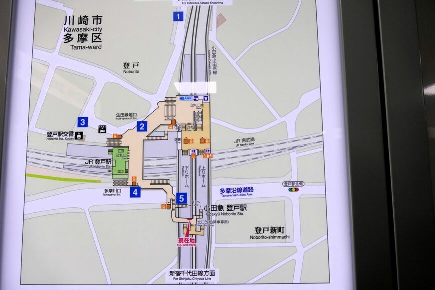 小田急線とJR南武線との位置関係（記者撮影）