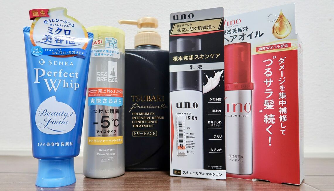 2021年7月に売却した日用品事業のブランド群。現在はファイントゥデイが運営している(記者撮影)