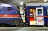 ウィーン―パリ間の「ナイトジェット」。フランス国鉄（SNCF）のロゴが入った車体も見納めとなる